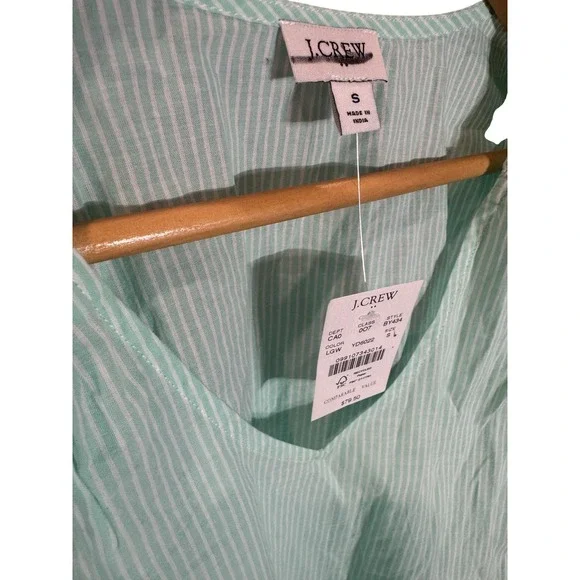 NWT J.Crew Womens Top Size S Green White Striped Smocked Puff Sleeve Blouse - Picture 5 of 6